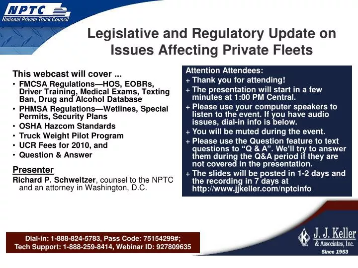 legislative and regulatory update on issues affecting private fleets