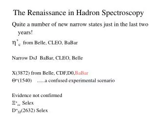 The Renaissance in Hadron Spectroscopy