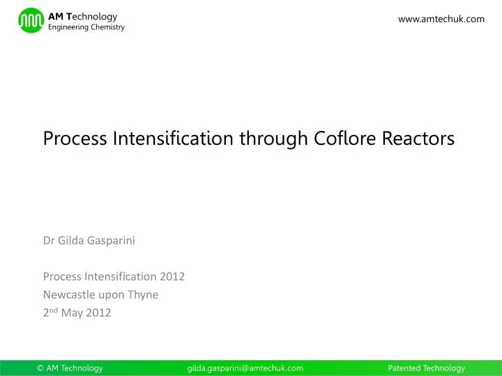 process intensification through coflore reactors