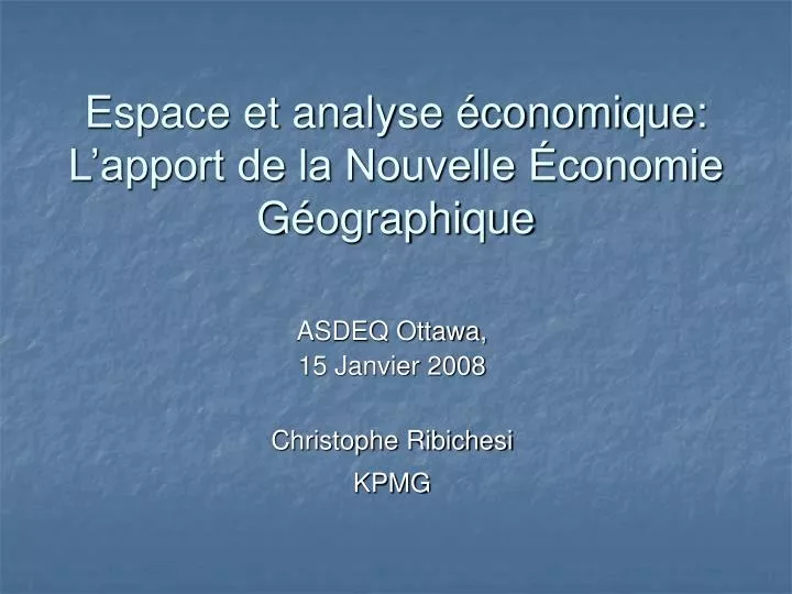 espace et analyse conomique l apport de la nouvelle conomie g ographique