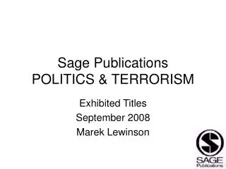 Sage Publications POLITICS &amp; TERRORISM