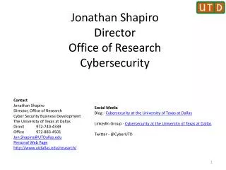 Jonathan Shapiro Director Office of Research Cybersecurity