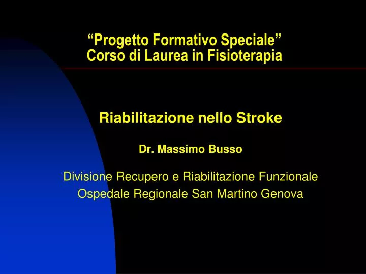 progetto formativo speciale corso di laurea in fisioterapia