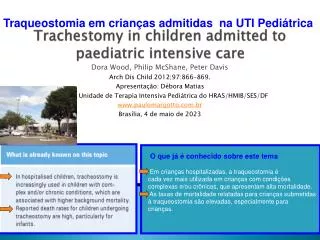 trachestomy in children admitted to paediatric intensive care
