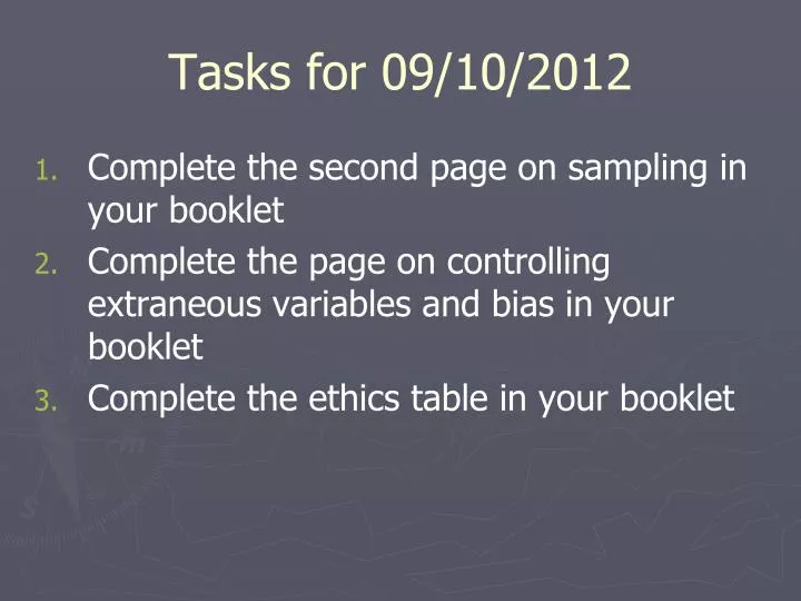 tasks for 09 10 2012
