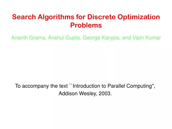 search algorithms for discrete optimization problems