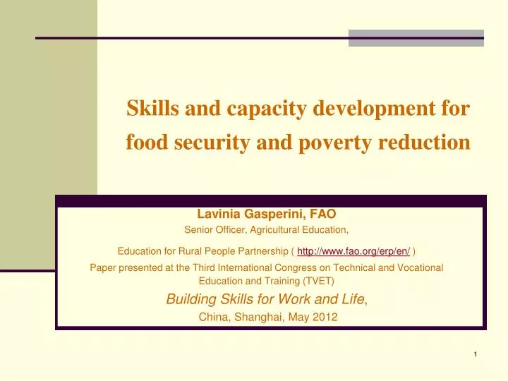 skills and capacity development for food security and poverty reduction