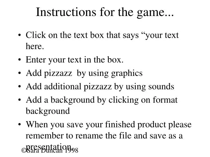 instructions for the game