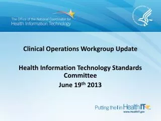 Clinical Operations Workgroup Update