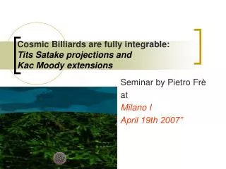 Cosmic Billiards are fully integrable: Tits Satake projections and Kac Moody extensions