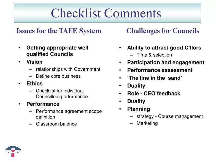 checklist comments
