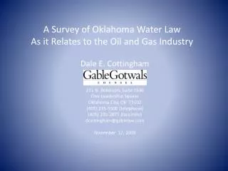 A Survey of Oklahoma Water Law As it Relates to the Oil and Gas Industry