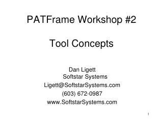 PATFrame Workshop #2 Tool Concepts