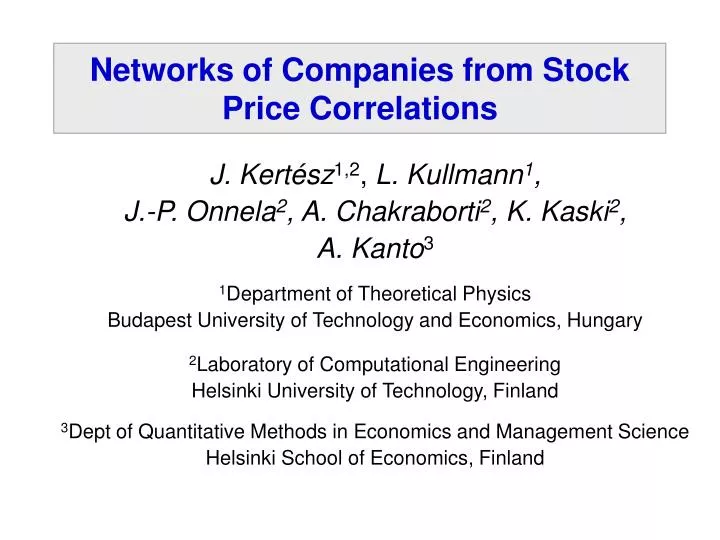 networks of companies from stock price correlations