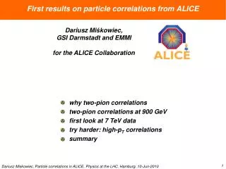 First results on particle correlations from ALICE