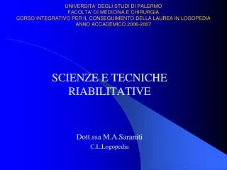 scienze e tecniche riabilitative dott ssa m a saraniti c l logopedia