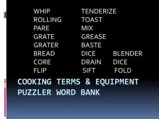 Cooking Terms &amp; Equipment Puzzler Word Bank