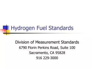 Hydrogen Fuel Standards