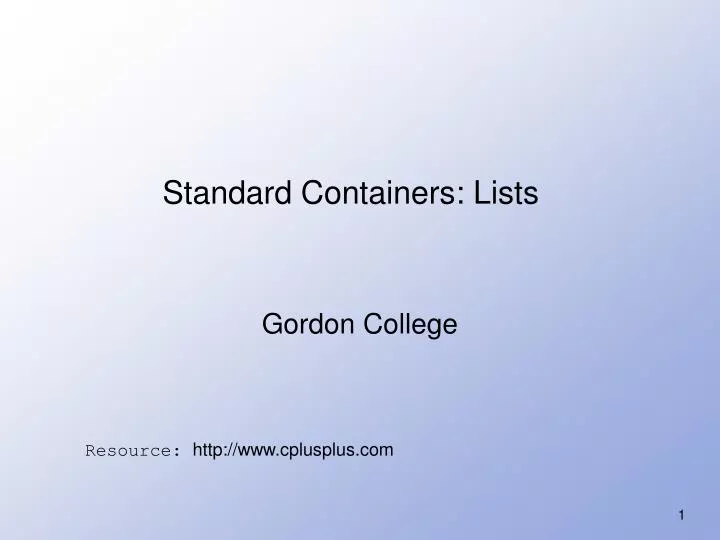 standard containers lists