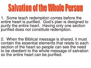 Salvation of the Whole Person