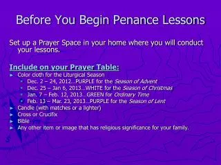 Before You Begin Penance Lessons