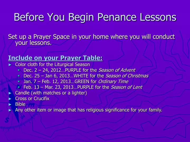 before you begin penance lessons