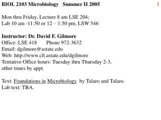 BIOL 2103 Microbiology Summer II 2005