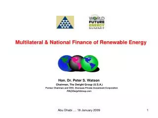 Multilateral &amp; National Finance of Renewable Energy