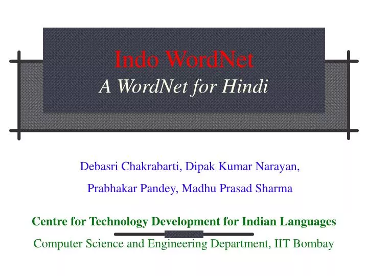 indo wordnet a wordnet for hindi