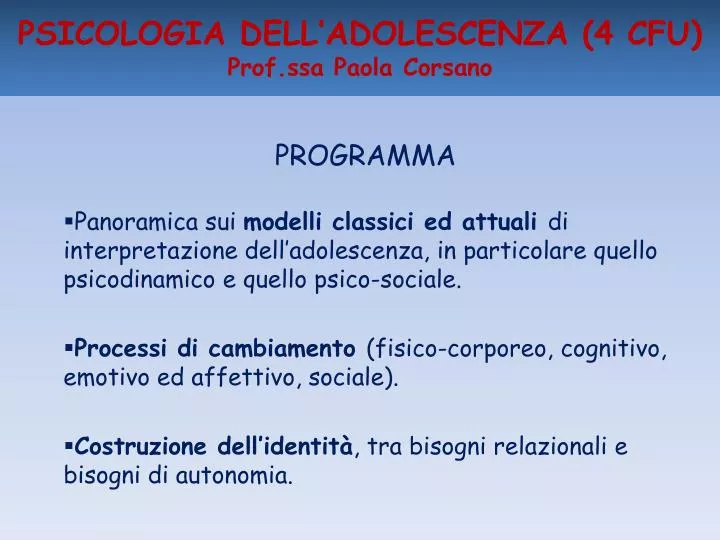 psicologia dell adolescenza 4 cfu prof ssa paola corsano