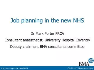 Job planning in the new NHS