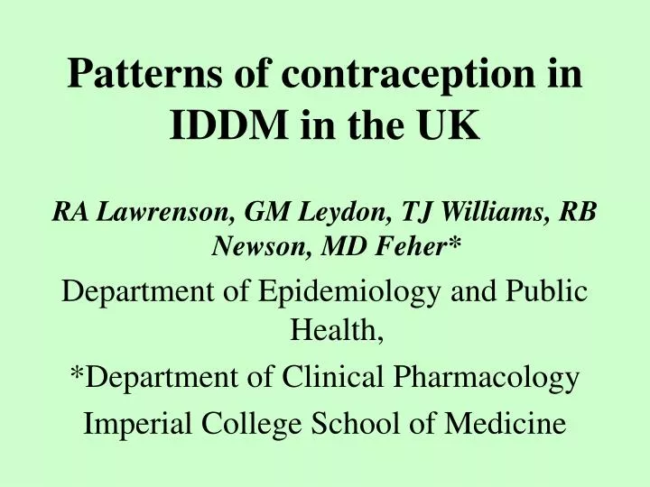 patterns of contraception in iddm in the uk