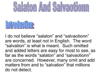 Salaton And Salvaotionn