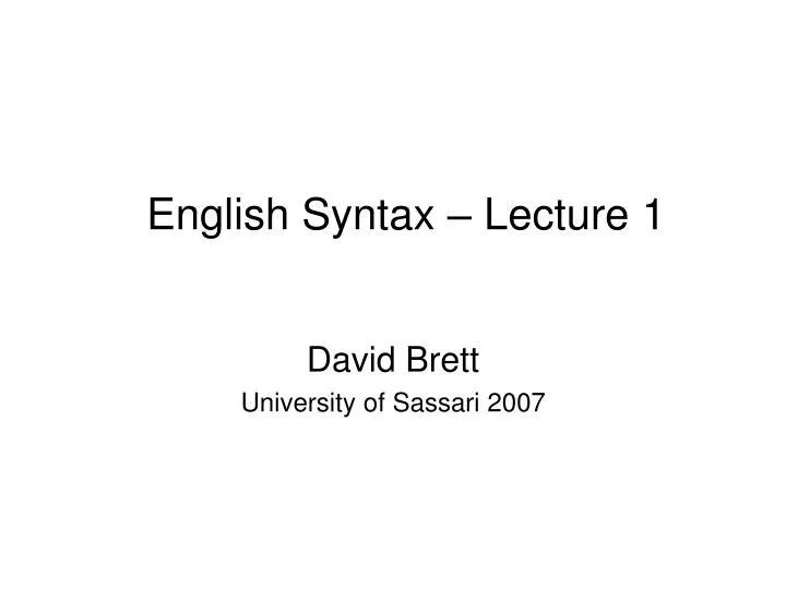 english syntax lecture 1