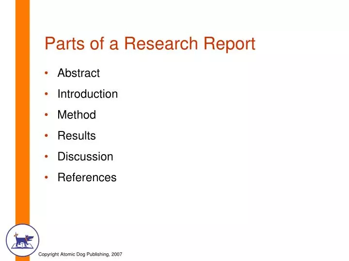 different parts in preparing a research report