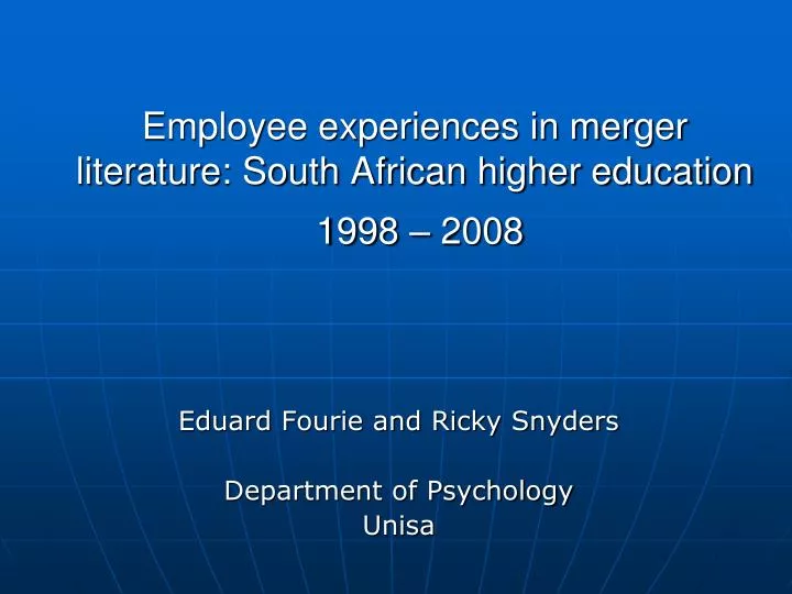 employee experiences in merger literature south african higher education 1998 2008