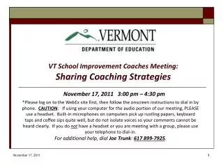 VT School Improvement Coaches Meeting: Sharing Coaching Strategies