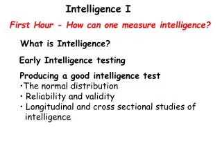 First Hour - How can one measure intelligence?