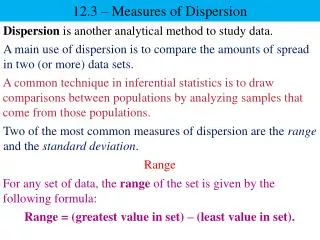 12.3 – Measures of Dispersion