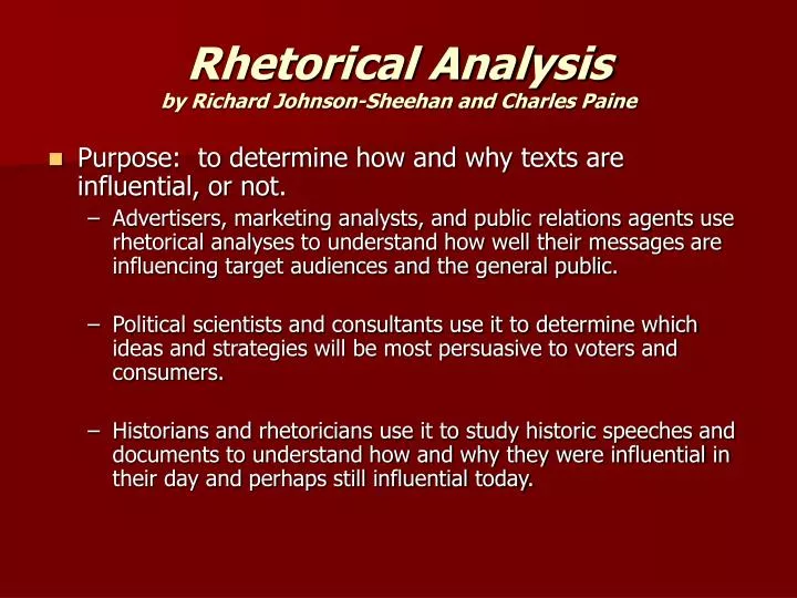 rhetorical analysis by richard johnson sheehan and charles paine