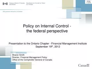 Policy on Internal Control - the federal perspective