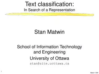Text classification: In Search of a Representation