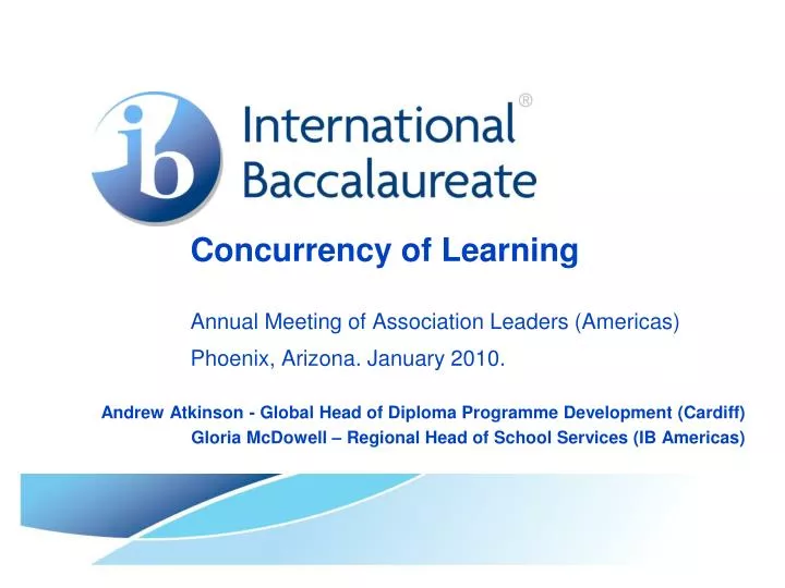 concurrency of learning annual meeting of association leaders americas phoenix arizona january 2010
