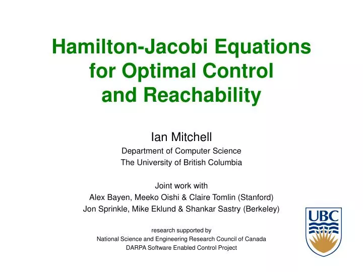 hamilton jacobi equations for optimal control and reachability