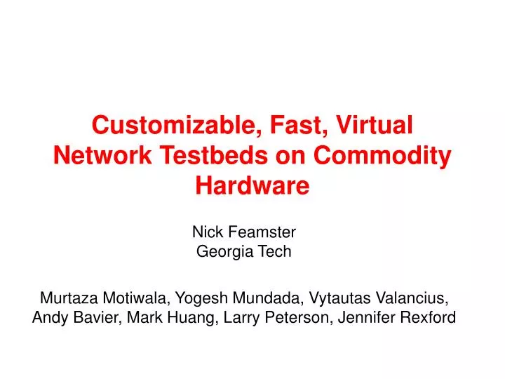 customizable fast virtual network testbeds on commodity hardware