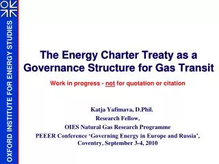 The Energy Charter Treaty as a Governance Structure for Gas Transit