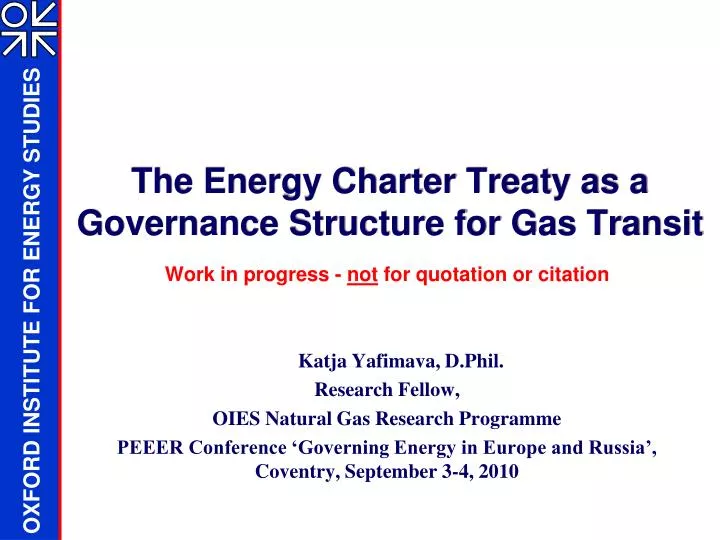 the energy charter treaty as a governance structure for gas transit