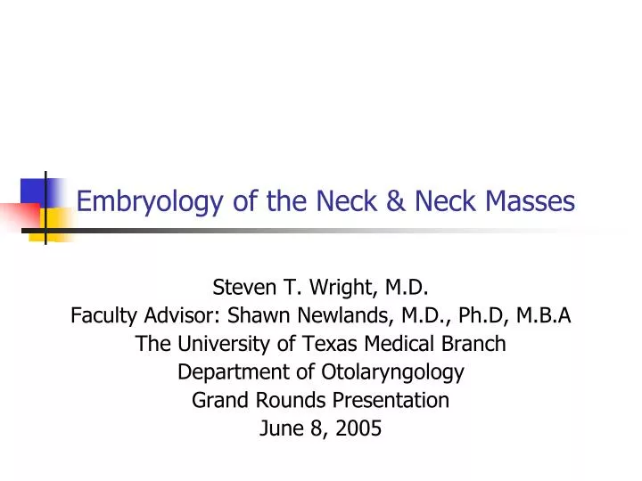 embryology of the neck neck masses