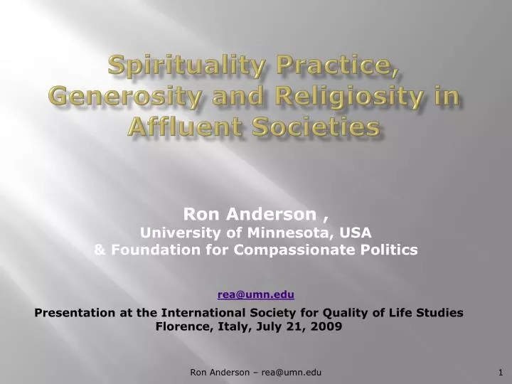 spirituality practice generosity and religiosity in affluent societies