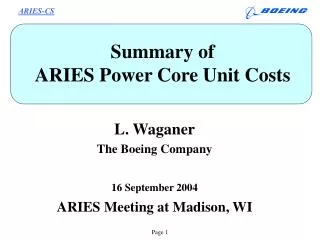 Summary of ARIES Power Core Unit Costs